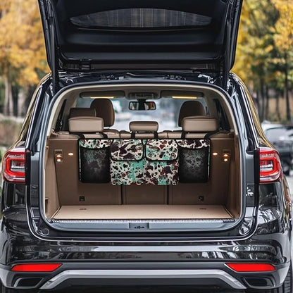 Hanging Car Back Seat Organizer Mint Black Brown Cow Spots Car Backseat Trunk Organizer for Grocery Cargo Storage Bag