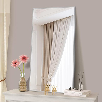 48x24In Silver Bathroom Mirror for Wall, Brushed Nickel Rectangle Mirrors