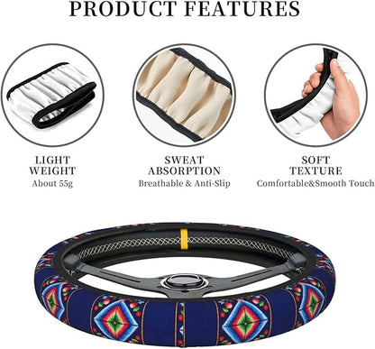 Norwegian Traditional Pattern Neoprene Steering Wheel Covers Women Men Car Accessories, Universal 15 Inch Fit Auto, Suvs, Truck