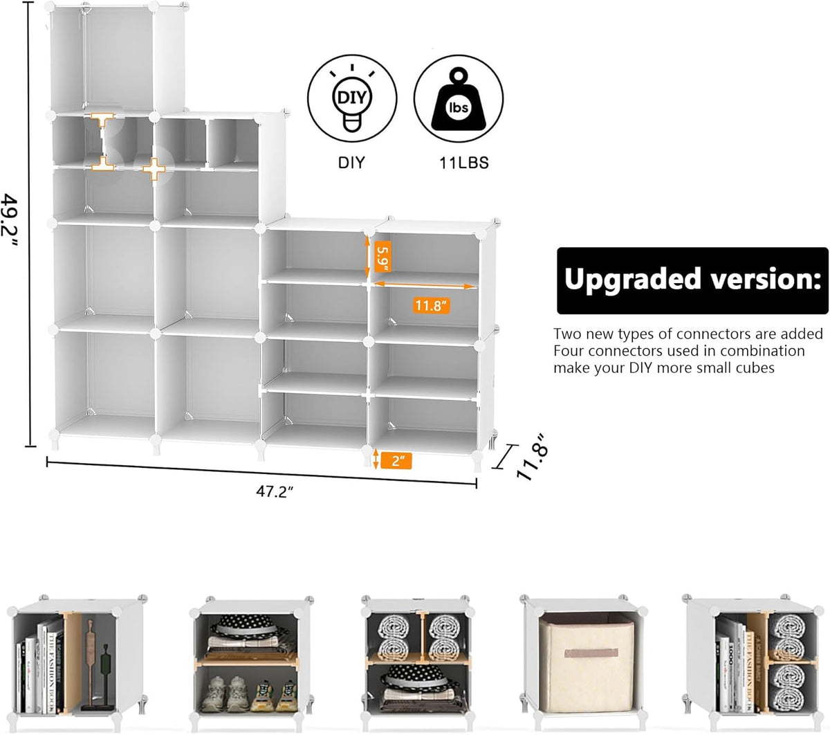 AWTATOS Cube Storage Organizer Closet Storage 12 Cube Shelves, Large and Small Cubes, DIY Portable Closet Clothes Storage Shelfs for Home, Bedroom, White