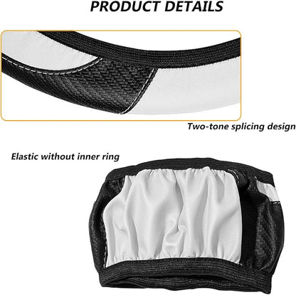 Carbon Fiber & PU Steering Wheel Cover, Slim Non-Slip Grip for Cars with Seamless Stitching, Machine Washable Easy to Install, Suitable for 38CM Vehicles (White)