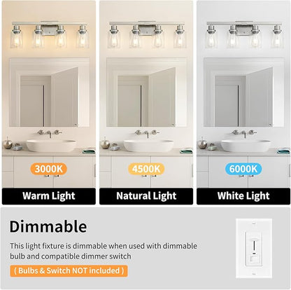 DIKAIDA Bathroom Vanity Light, 4-Light Nickel Modern Matte Wall Sconce Lighting
