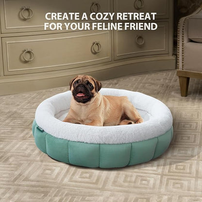 BALANCE Cat Beds for Indoor Cats, Washable Round Cat Bed, Cute Kitten Bed with Anti-Slip Bottom for Kitty and Puppy, 23 Inches, Granite Green