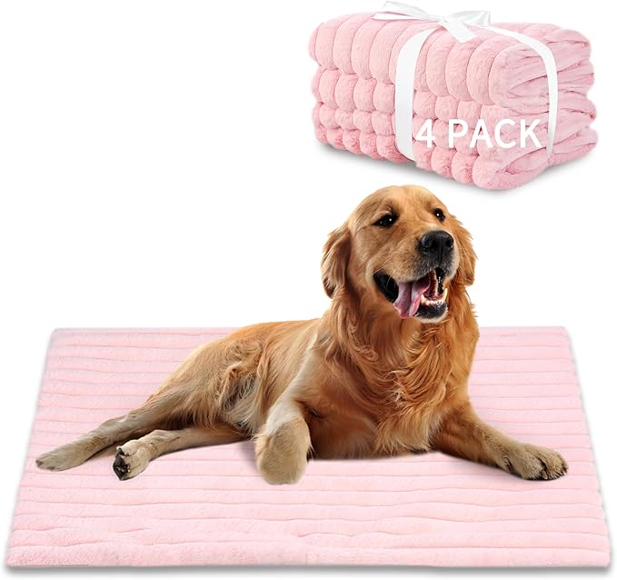 NWK Pack of 4 Fluffy Self Warming Cat Mat, Cat Blanket, Thermal Dog Mat, Washable, Non-Slip Bottom for Sofa & Crate & Kennel & Car Seat (Blush Pink, Large (34'' X 22'' X 0.7''))