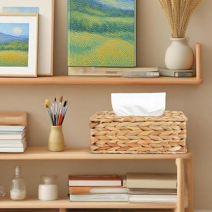 MHCLUE Water Hyacinth Rectangular Tissue Box Cover - Handwoven Natural Decorative Tissue Holder, Fits Standard Rectangular Tissue Boxes for Living Room, Bedroom, Bathroom, Sustainable Home Decor