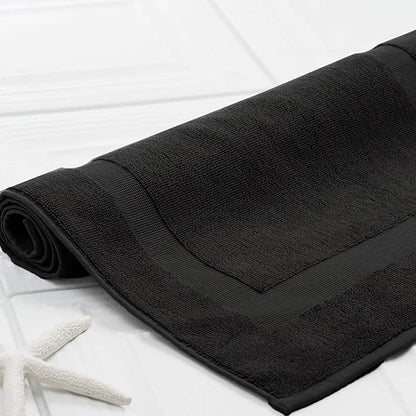 RIVERSIDE Bath Mat Set of 2 - Black Bath Mats 21x34 Inches, Not a Bathroom Rug, 100% Ring Spun Cotton, Super Soft & Highly Absorbent Bathroom Floor Mats