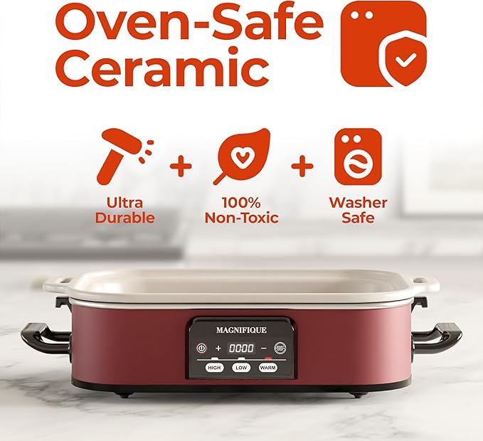 Magnifique 4 Quart Casserole Digital Slow Cooker, Premium Ceramic Bakeware