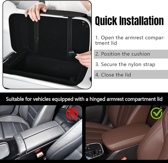 Hovom Car Center Console Armrest Pillow, 13.78"×7.48"×2.76" Leather Arm Rest Cover for Cars, Multifunctional Auto Armrest Cushion Pad with Pocket, Tissue Box & Cup Holder, Car Accessories (Black)