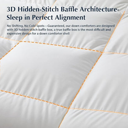 Pacific Coast Goose Feather Down Fiber Comforters Full Size, Extra Fluffy White Duvet Insert, Ultra-Soft, Breathable, All Season Hotel Luxury Bedding Comforters, 8 Corner & Center Loops (82"x86")