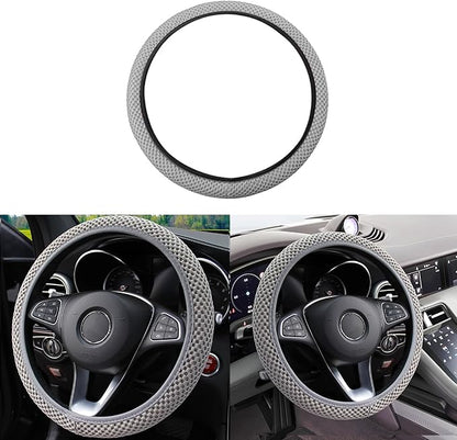 Elastic Stretch Car Steering Wheel Cover, Comfortable Steering Wheel Cover Universal for 14.5-15 Inch, Warm in Winter & Cool in Summer, Anti-Slip Breathable Ice Silk (Gray)