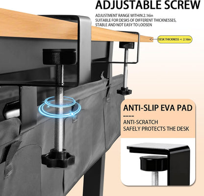 No Drill Under Desk Cable Management Tray, 35.8 Standing Desk Cable Management with Clamp Mount Cable Holder, Fabric Wire Cord Organizer for Office Home Workstations, Black