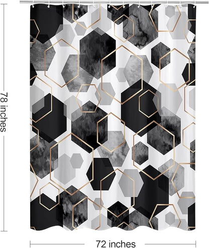 Litabel Modern Long Shower Curtain for Bathroom, Black Geometric Art Decor Waterproof Bath Curtain, Abstract Fabric Shower Curtain Sets for Home Decor, 72x78 Inch