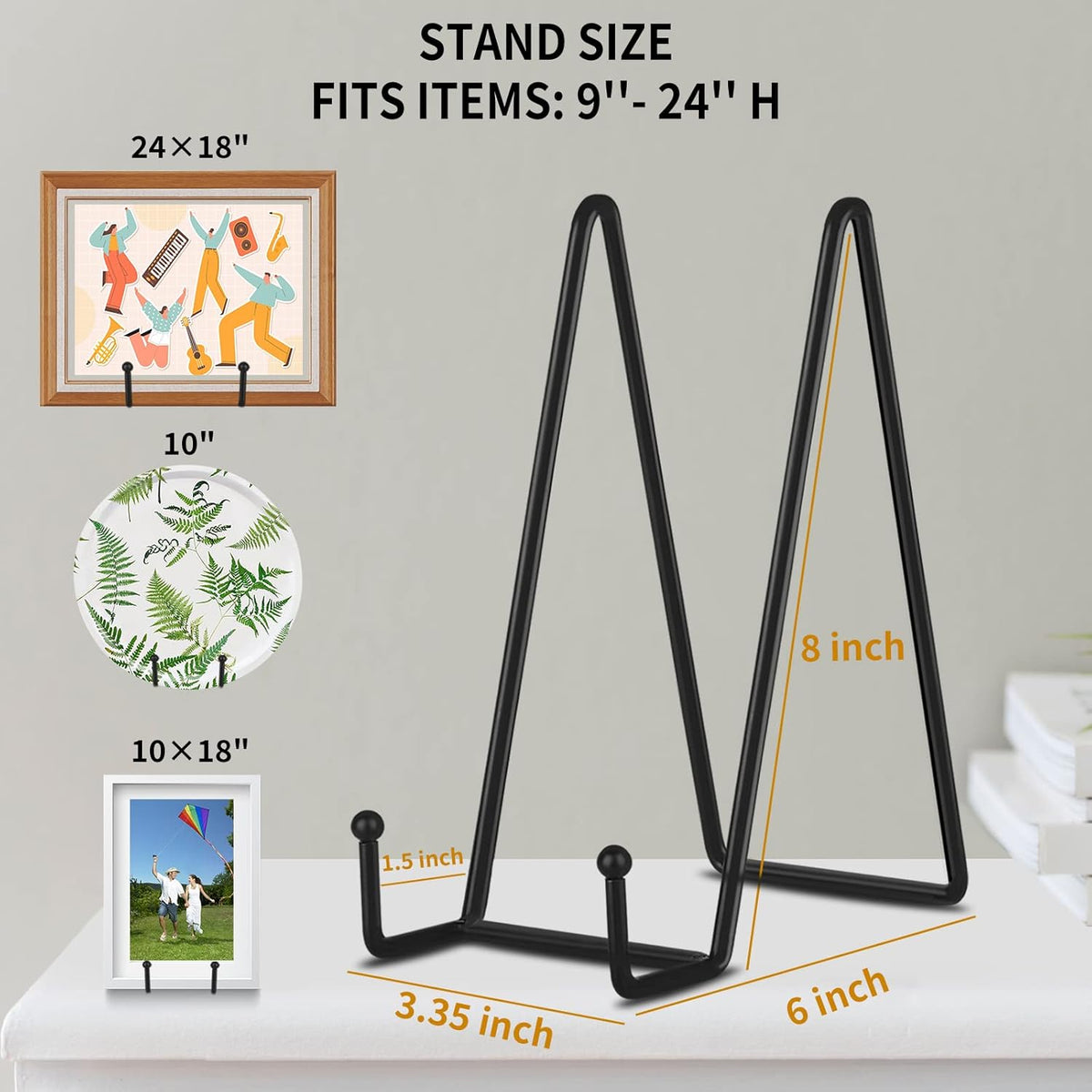 Decolore 8 Inch 5 Pack Black Metal Display Stands Plate Stand Plate Holder Display Stands for Picture, Decorative Plate, Book, Photo Easel, Artistic Work