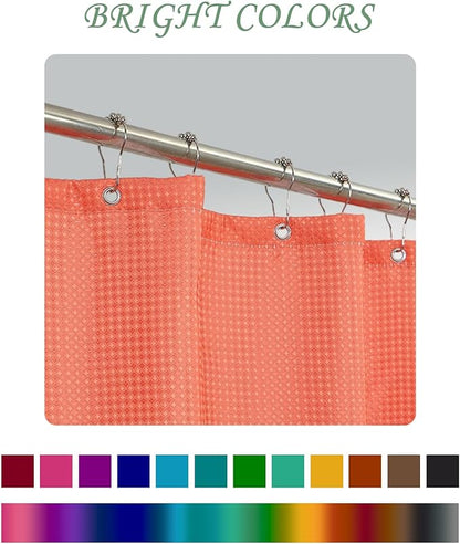 ggaimwf 72x96 Inch Solid Color Shower Curtain for Bathroom Waffle Bath Water Resistant Fabric Curtains Coral Modern Thick Shower Stall Curtain with Metal Hooks