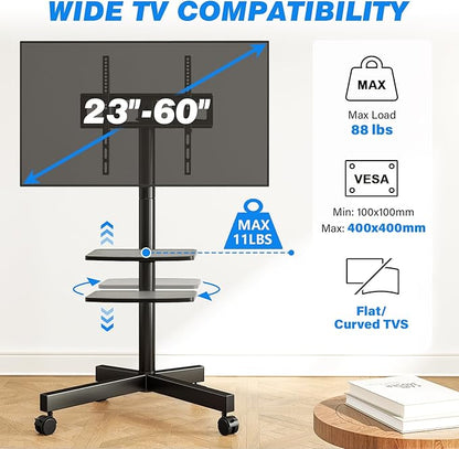 Rfiver Mobile TV Stand for 23-60 Inch LCD LED Flat/Curved Panel Screen TVs up