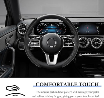 2 PCS Car Steering Wheel Cover, Anti-Skid Carbon Fiber Segmented Steering Wheel Protector, Anti-Slip Wheel Wrap Protective Cover for Most Cars Trucks SUVs, Car Accessories (Black)