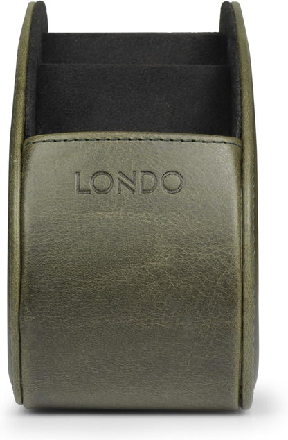 Londo Remote Control Holder with 5 Pockets - Store DVD, Blu-Ray, TV, Roku or Apple TV Remotes - Italian Genuine Leather with Suede Lining - Slim, Compact Living or Bedroom Storage