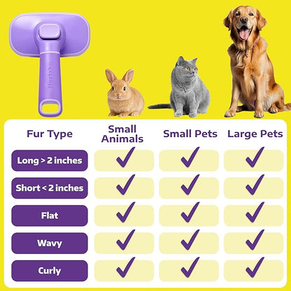 Hertzko Self Cleaning Slicker Brush for Dogs and Cats - Pet Hair Brush for Shedding Long and Short Hair - Easy Clean Retractable Bristles - Cat and Dog Grooming Tool - Purple