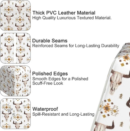 Watercolor Bull Cow Skull Tissue Box Cover Square,Tissue Box Holder with Belt Bottom,Stylish Leather Napkin Holder for Vanity Countertop,Nightstands,Office Desk,5.2"×5.2"×5.2"