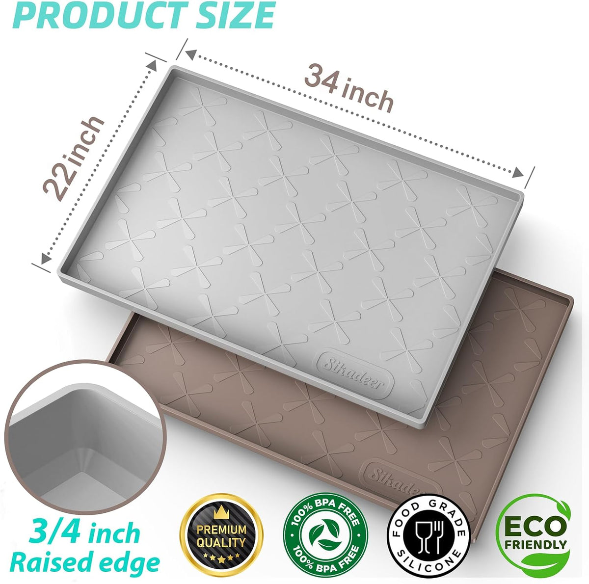 SIKADEER 34" x 22" Under Sink Mat Waterproof, Silicone Mat Kitchen Drawer Shelf and Cabinet Liner, Sink Protector for Kitchen Organizers and Storage, Boot Tray Pet Food Mats