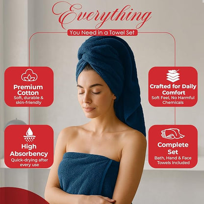 RIVERSIDE 3-Piece Towel Set, 1 Bath Towel, 1 Hand Towel, 1 Washcloth, 550 GSM Ring Spun Cotton, Soft, Quick Dry, Absorbent Bathroom Towels for Home, Gym, Spa, Blue Opal