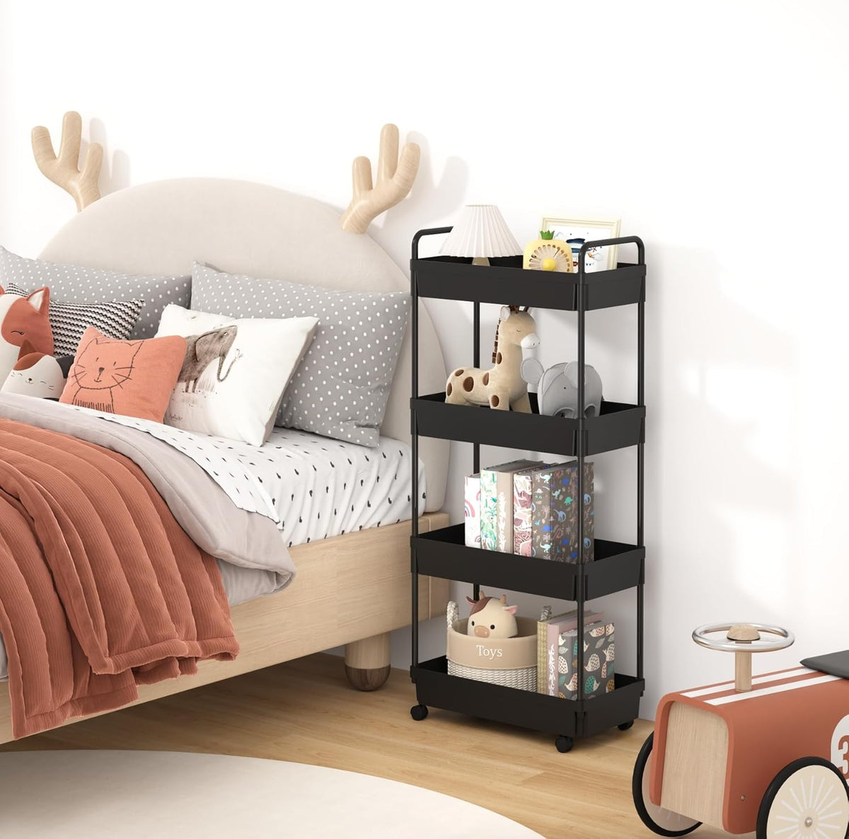 3-Tier Storage Cart，Shelf Organizer Mobile Shelving ，Utility Rolling Cart，Multifunction Movable Storage Organizer with Lockable Wheels,Black