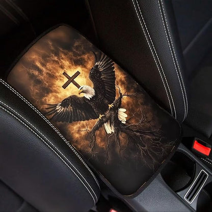 Suobstales Eagle Cross Fire Print Car Armrest Pad Soft Center Console Arm Rest Protector Cover Universal Car Interior Accessories Decoration