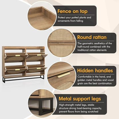 Maupvit Large Rattan Shoe Storage Cabinet