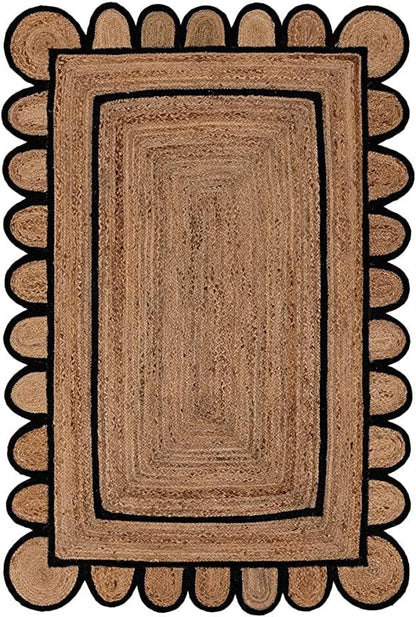 SVI Rug Scallop Pattern Jute Bohemian Area Rug (Black, 3'x5')