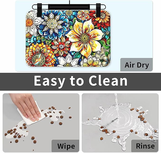 Colorful Mandala Dog Food Mat Absorbent Bowl Mats No Stains Quick Dry Waterproof Pet Cat Placemats for Food and Water, 30x45cm