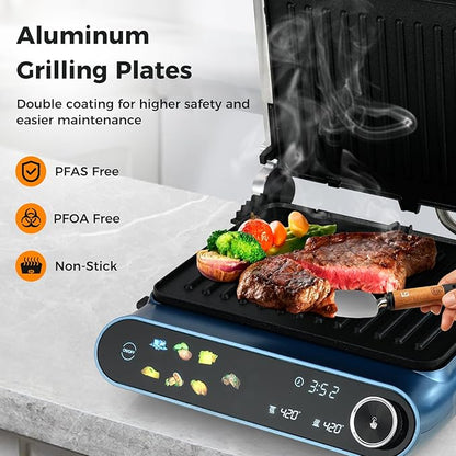 7-In-1 Sandwich Maker with LED Touch Panel & No-Stick Plates, Electric Panini