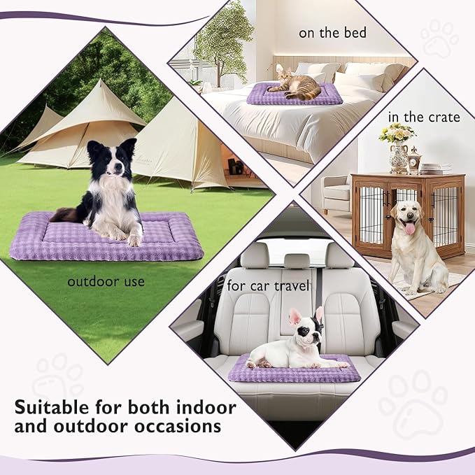 Yaning Dog Bed Mat Crate Pad for Large Dogs, Washable Soft Pet Sleeping Mat Kennel Pad with 3D Bubble Pattern, Dusty Purple, 42"x 28"