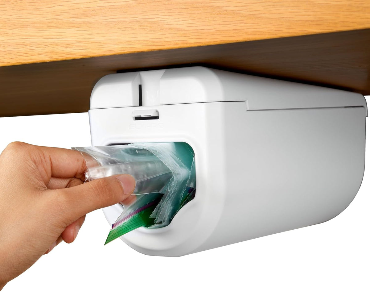 ELYPRO Dispenser for Ziplock Bags size Quart, Sandwich, and Snack Bags | Under-Cabinet or Shelf Mount | Easy Front-Access Bag Dispensing | Kitchen Organization and Storage Solution