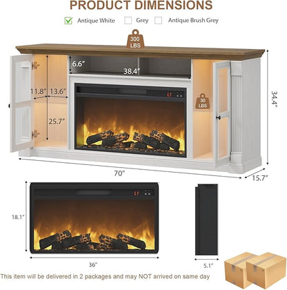 Farmhouse Fireplace TV Stand Up to 80" TVs, Media Console