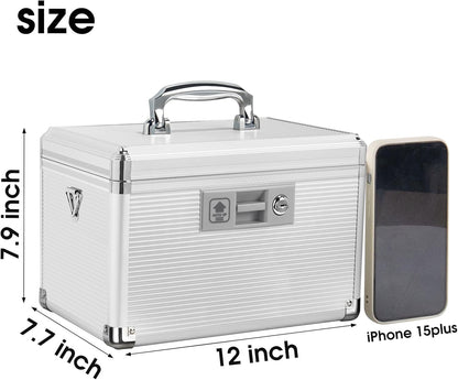 Medicine Lock Box with Key, Alluminum Alloy Box for Medication,First Aid Box with a Removeable Tray to Store Medicines & Pills for Home, Silver 12 * 7.68 * 7.87 Inch