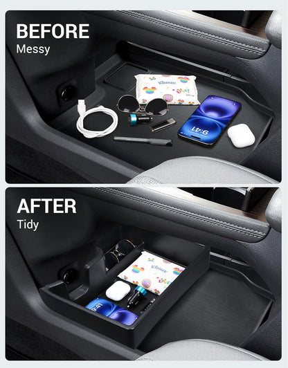 Ecarzo Console Bottom Organizer Compatible with 2021-2026 Toyota Sienna Accessories, Lower Center Console Tray Storage Box with Multiple Compartments