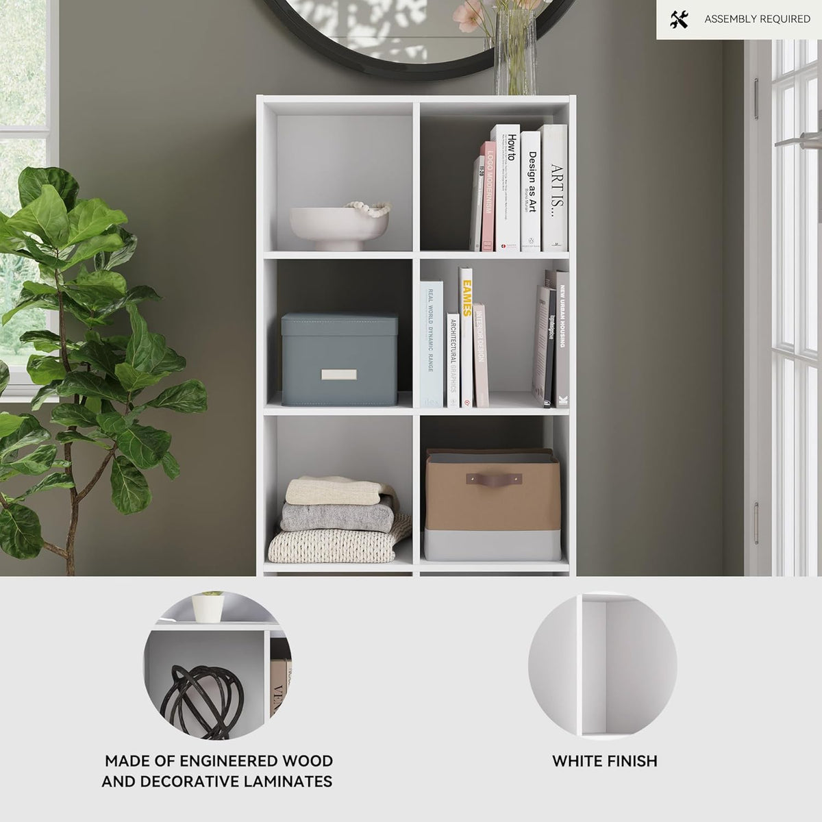 Signature Design by Ashley Onita Contemporary 8 Cube Organizer for Storage, Fits 10.5" by 10.5" by 11" H Storage Bins, Wood, 47.05" Tall, White Finish