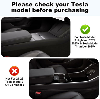 6PCS Upgraded Center Console Organizer for Tesla Model 3 Highland 2024 2025 & Model Y Juniper 2025 Accessories [Smooth Sliding] Armrest Tray Hidden Storage Box Cup Holder Webcam Cover