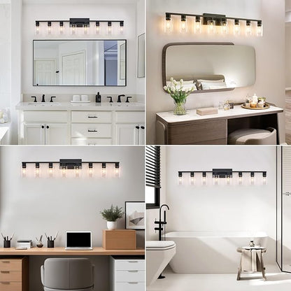 8 Light Bathroom Vanity Light, Matte Black Bathroom Vanity Lights Over Mirror
