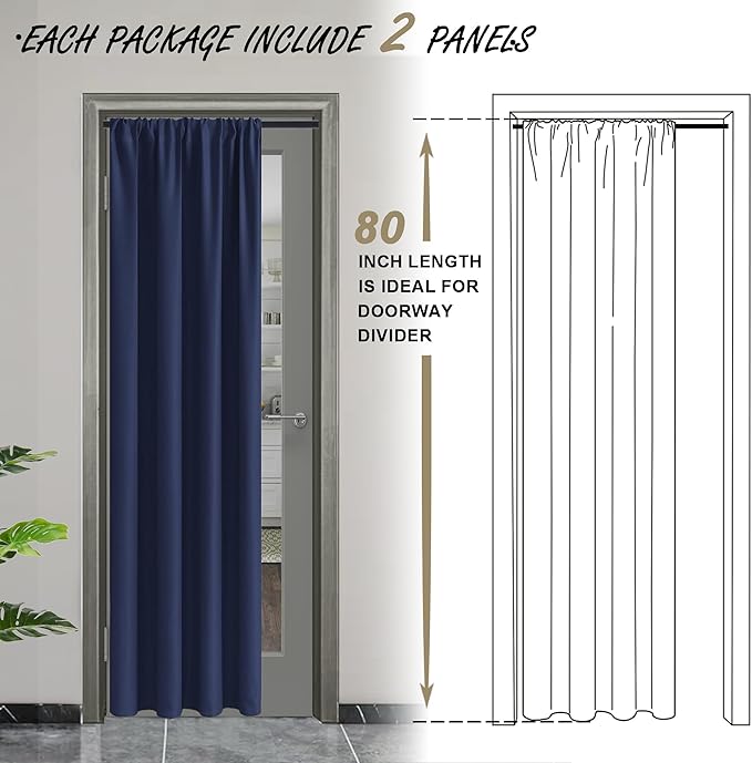 JIUZHEN Blackout Doorway Curtains 80 inch Length