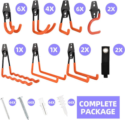24 Pack Garage Hooks Steel Heavy Duty Garage Storage Hooks Utility Steel Wall Mount Garage Hanger&Organizer for Bikes,Garden Tools, Ladders, Bulk Items，Ropes and More Equipment