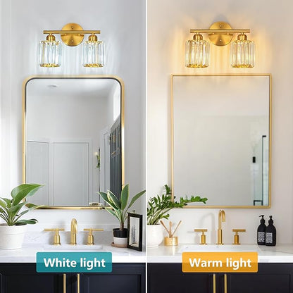 FDPBY Modern 2 Light Crystal Vanity Light, Brushed Gold Vertical Bathroom Light