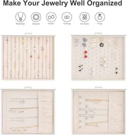 DesignSter Jewelry Box Organizer, Jewelry Box for Women, PU Jewelry Organizer Display Case with Side Drawers, Jewelry Storage for Earring Necklace Ring Bracelet Watch