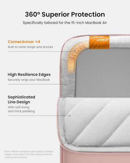 tomtoc 360° Protective Laptop Sleeve for 15-inch MacBook Air M4/A3241 2025, M3/A3114 2024, M2/A2941 2023, 15-inch MacBook Pro A1990 A1707, Dell XPS 15 Plus Laptop, Water-Resistant Computer Case Bag