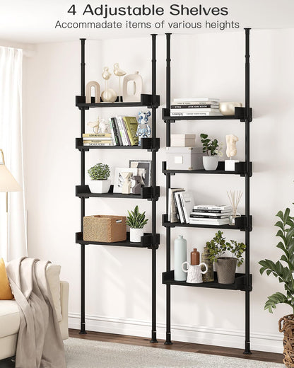 ALLZONE 4 Tier Over The Toilet Storage, Adjustable Wood Over Toilet Bathroom Organizer, Freestanding Shelves, Fit Most Showers Over The Toilet Shelf, 92 to 116 Inch Tall, Black