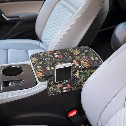 Dreaweet Car Center Console Cover Mushroom Car Arm Rest Cover Pad with Pockets Cute Car Accessories for Women Soft Comfy Thick Armrest Cover for Car SUV Sedan Truck