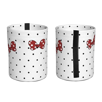 Cute White Polka Dots Red Bow Car Trash Can Garbage Cans Foldable,Small Hanging Car Organizer Storage Bag Leak Proof, Auto Back Seat Trash Bin Universal for Truck, SUV, Outdoor Travel