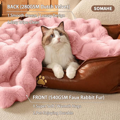 Cat Blanket for Indoor Cats Ultra Soft Plush Faux Fur Kitten Blankets Machine Washable Reversible Pet Throw Protector for Couch Furniture 21"X 18"Peach Pink