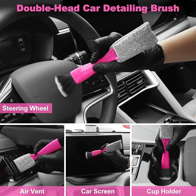 TTRCB Car Detailing Cleaning Kit Interior Cleaner, Car Detailing Brush Set, Pink Car Accessories Essentials for Women, Car Cleaning Gel, Car Cleaning Supplies Tools Stuff for RV, SUV, Interior