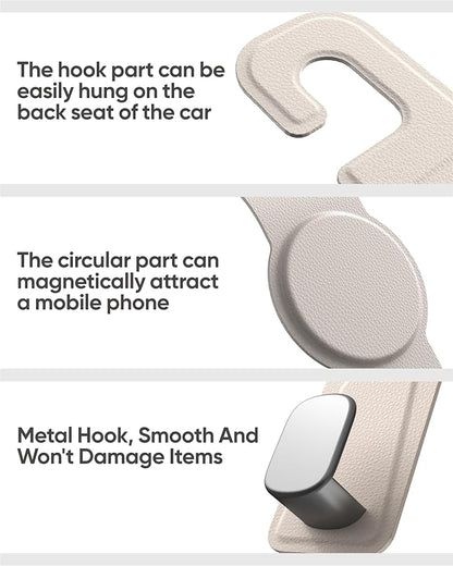 Car Headrest Hook with Swivel Magnet Phone Holder for Magsafe, 2-in-1 Double Hooks Hanger for Purse Bag, 360° Rotating Hands-Free Car Accessories for Handbag Coat Umbrella(1 Pack Milkshake White)